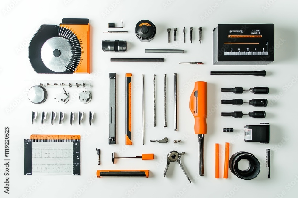 Precision tools arranged neatly on white. Precision tools arranged neatly on white.
