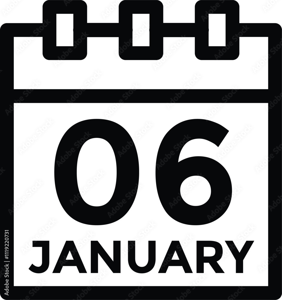 January 6 Calendar Day or Calender Date for Deadlines or Appointment. Calendar vector icon. Deadline. Date.
January 6 Calendar Day or Calender Date for Deadlines or Appointment. Calendar vector icon. Deadline. Date.