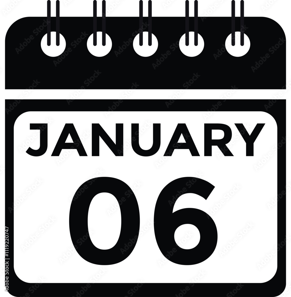 January 6 Calendar Day or Calender Date for Deadlines or Appointment. Calendar vector icon. Deadline. Date.
January 6 Calendar Day or Calender Date for Deadlines or Appointment. Calendar vector icon. Deadline. Date.