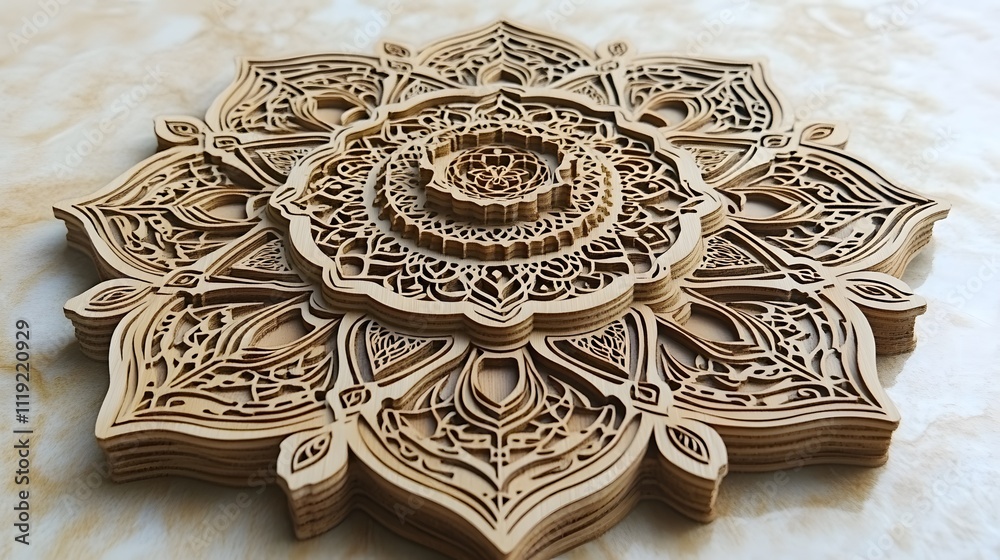 Obraz premium Intricate layered wooden mandala art.