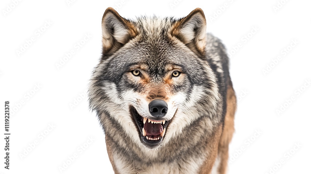 Obraz premium Wolf roaring, isolated on white background