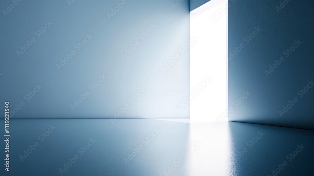 Obraz premium Bright light at the end of a dark blue corridor, symbolizing hope and opportunity. Generative ai