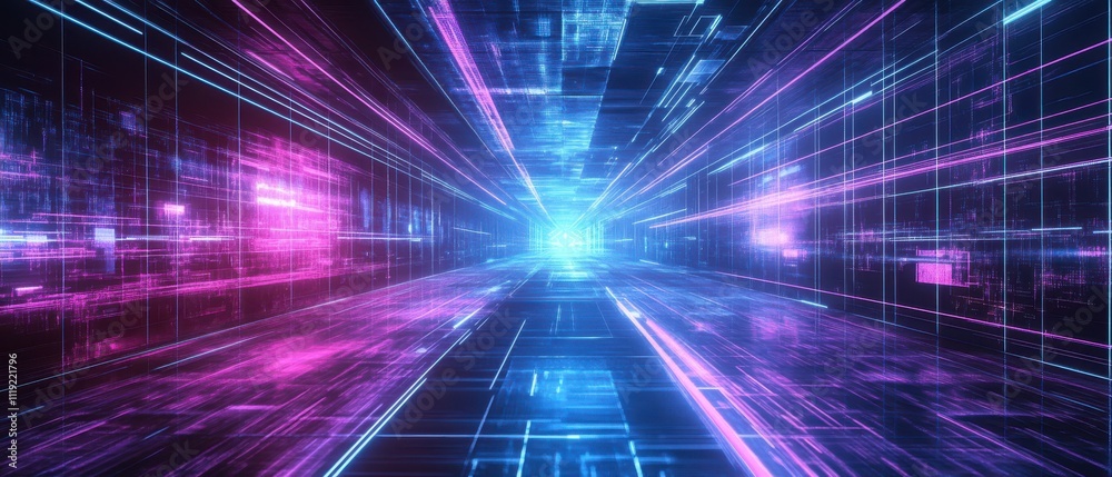 Ultra-futuristic tech abstract background with neon lines and geometric patterns