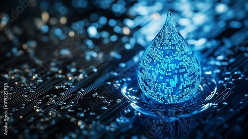 Digital water drop on circuit board. photo