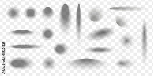 Realistic round shadows collection. Set of shadow overlay effect isolated on transparent background. Vector circle and oval package shades