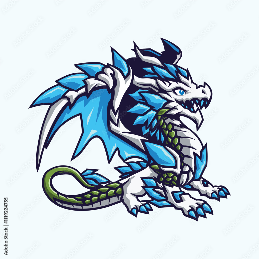 Fototapeta premium Dragon Ice Cold Cute Mascot Illustration