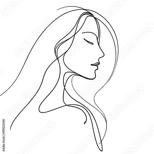 Minimalist Line Drawing of Girl's Profile, Elegant and Simple, on Transparent Background