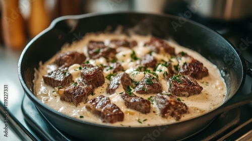 Cast Iron Bavette Steak with Whiskey Garlic Cream Sauce