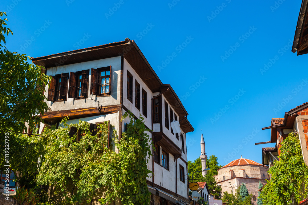 Safranbolu view. Historical houses and mosque in Safranbolu town Safranbolu view. Historical houses and mosque in Safranbolu town