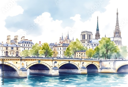 Paris, France - June 25, 2023 : Pont Neuf bridge in Paris France on the River Seine on a sunny day
 photo