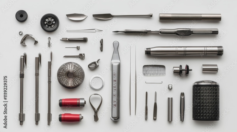 Organized collection of assorted metallic tools. Organized collection of assorted metallic tools.
