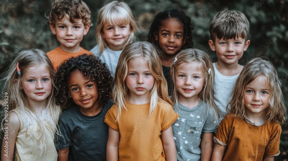 Fototapeta premium Group of children of diverse backgrounds playing together or posing for a photo
