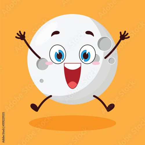 cute celebration jump expression of moon cartoon character