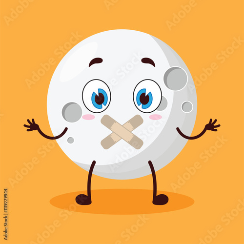 cute shut up expression of moon cartoon character mouth closed with plaster