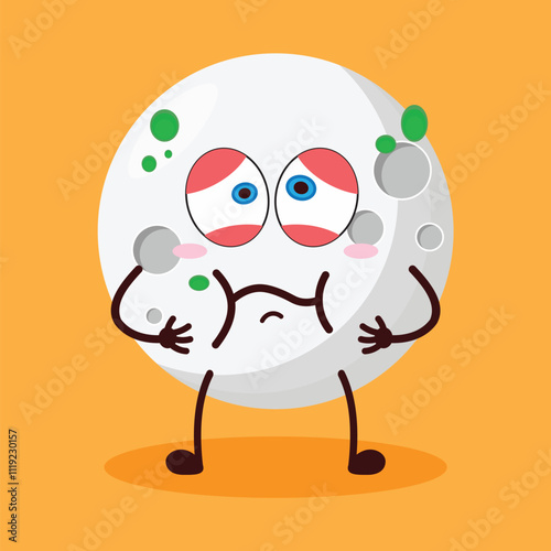 cute sick expression of moon cartoon character