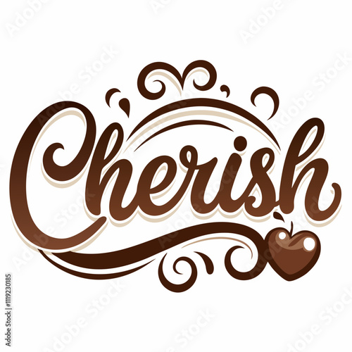 sticker design of cherish in Chocolate background