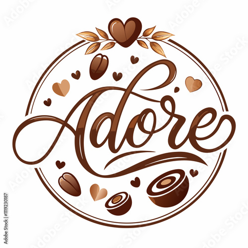 sticker design of adore in Chocolate background
