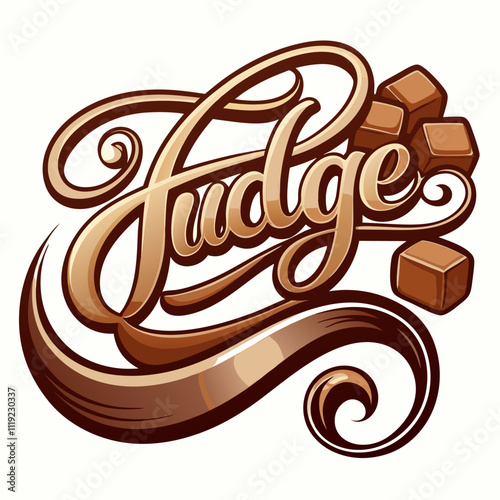 sticker design of fudge in Chocolate background