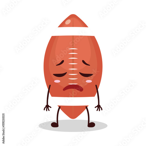 cute tired expression of rugby ball cartoon character