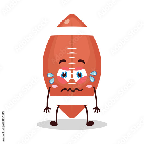 cute upset expression of rugby ball cartoon character