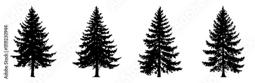 set of  pine christmas tree icon silhouette vector