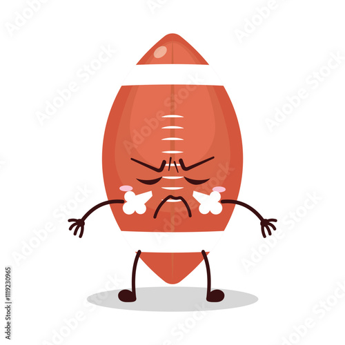 cute mad expression of rugby ball cartoon character