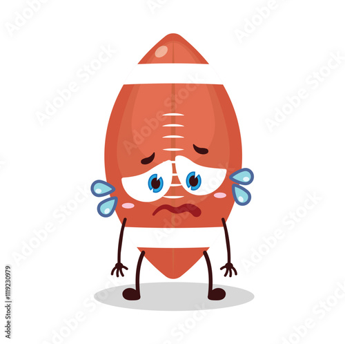 cute depressed expression of rugby ball cartoon character