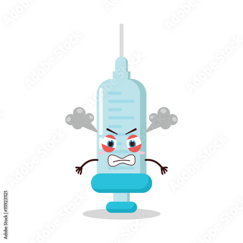 cute furious expression of syringe cartoon character