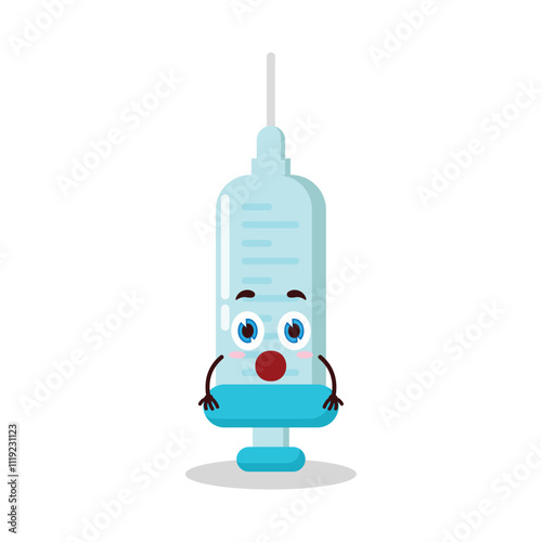 cute shocked expression of syringe cartoon character