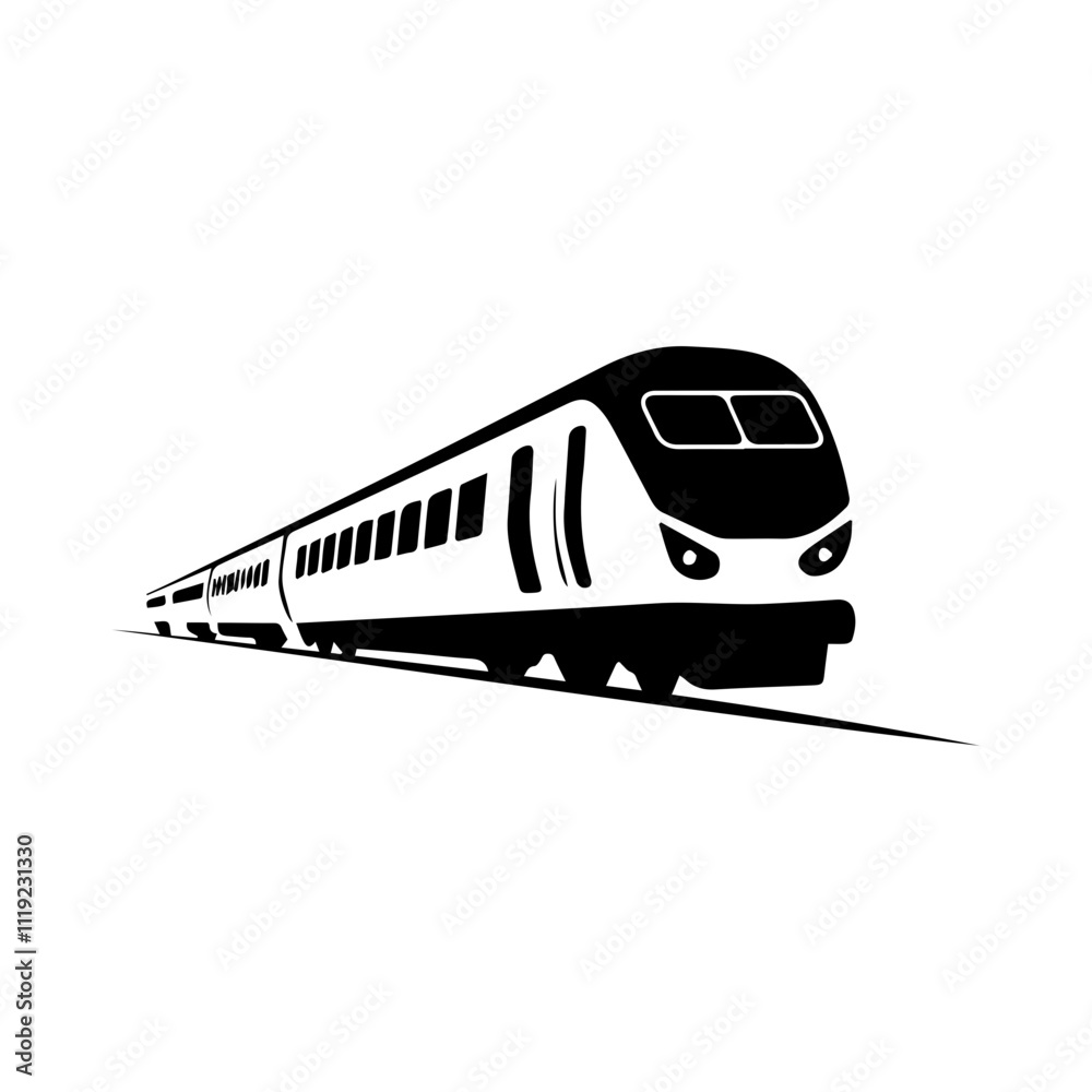Naklejka premium High-Speed Train Icon Vector Metrorail rail silhouette Vintage Train – Classic Modern Express Fast Transport Locomotive Symbol Illustration 