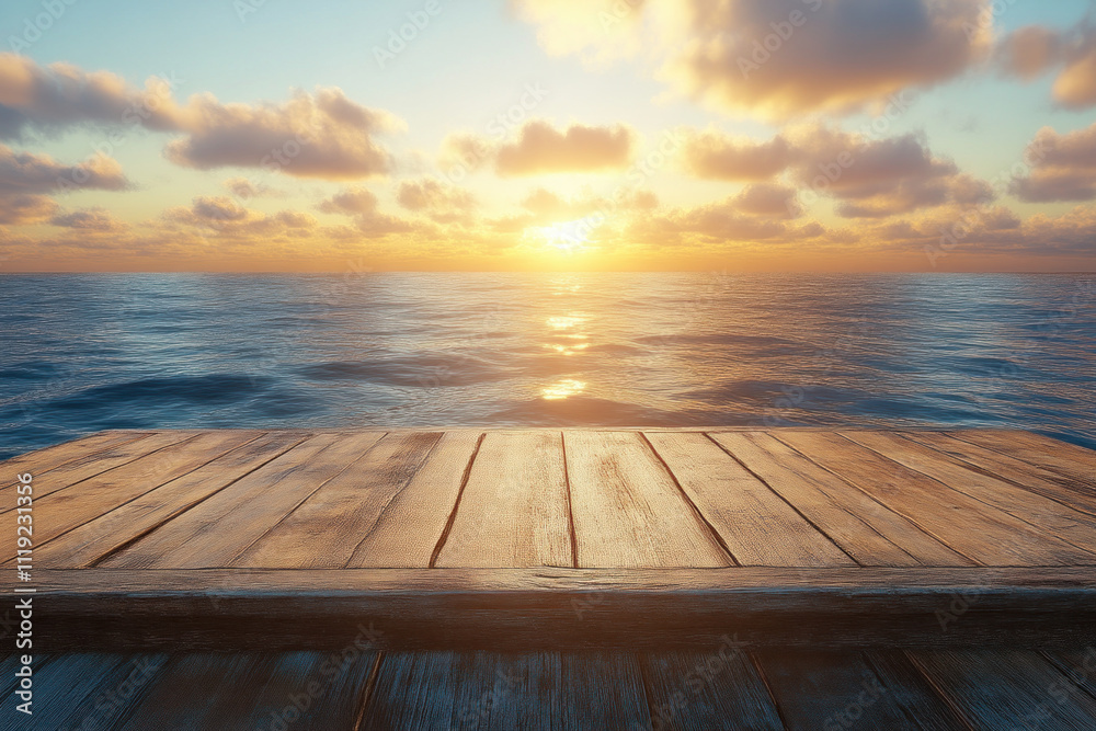 Empty wooden pier with ocean sunset view. Empty wooden pier with ocean sunset view.