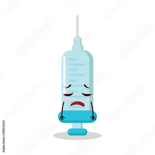 cute tired expression of syringe cartoon character