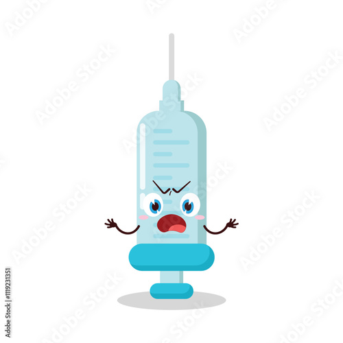 cute why expression of syringe cartoon character