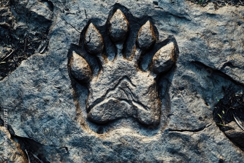 Dinosaur Footstep Print in Center on Stone photo