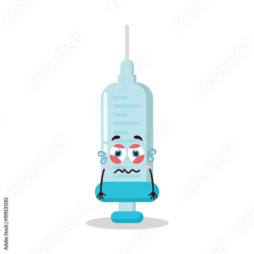 cute upset expression of syringe cartoon character