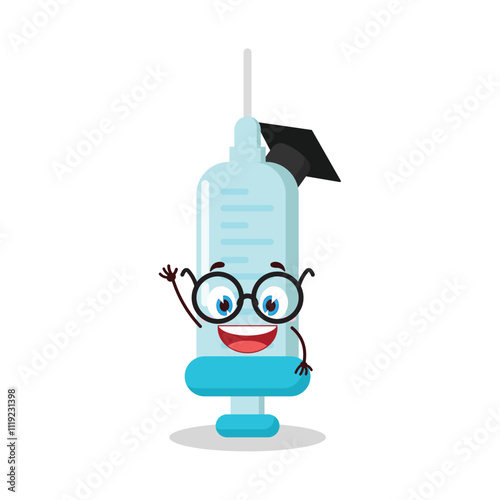 cute graduation college student expression of syringe cartoon character