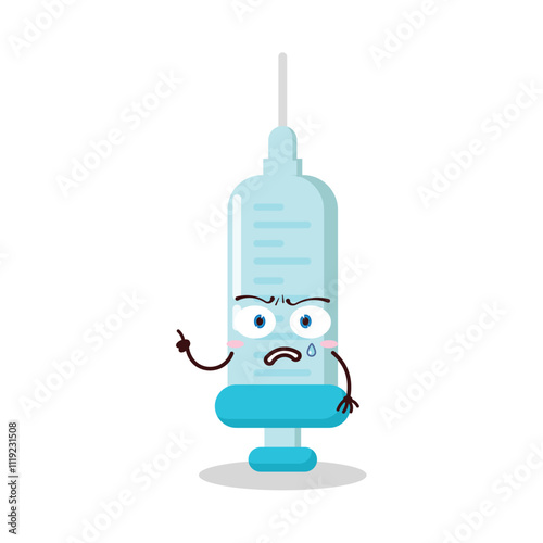 cute weird expression of syringe cartoon character