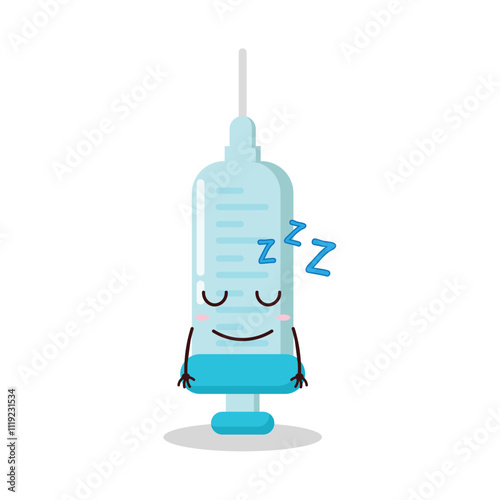 cute sleep expression of syringe cartoon character