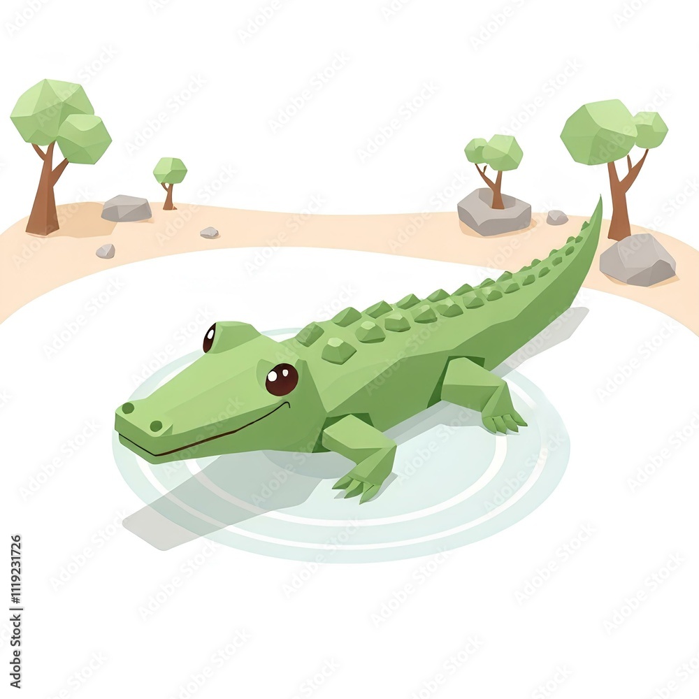 Fototapeta premium Land and Water: A Crocodile's Balance