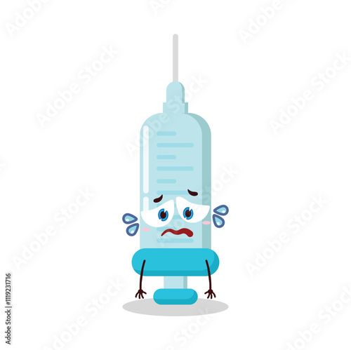 cute depressed expression of syringe cartoon character
