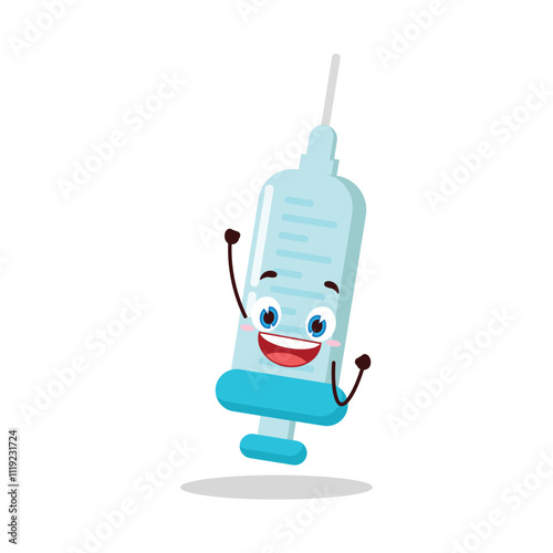 cute hurray victory expression of syringe cartoon character