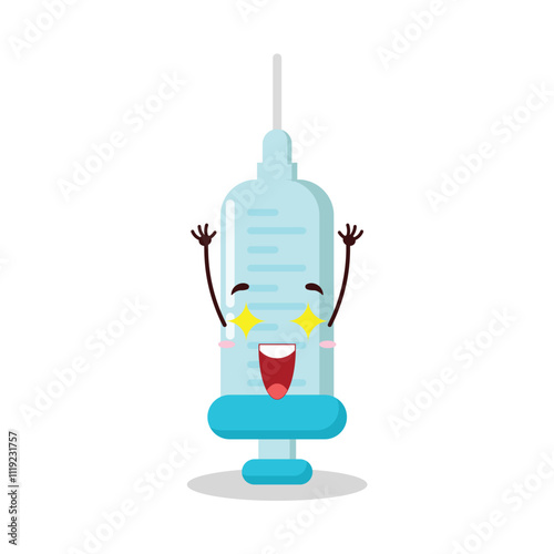 cute excited expression of syringe cartoon character