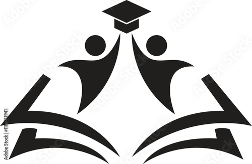 University, library, school, academy logo set with open book, graduation hat and torch icons in classic style. Education emblem or label design School emblem logo design vector illustration.