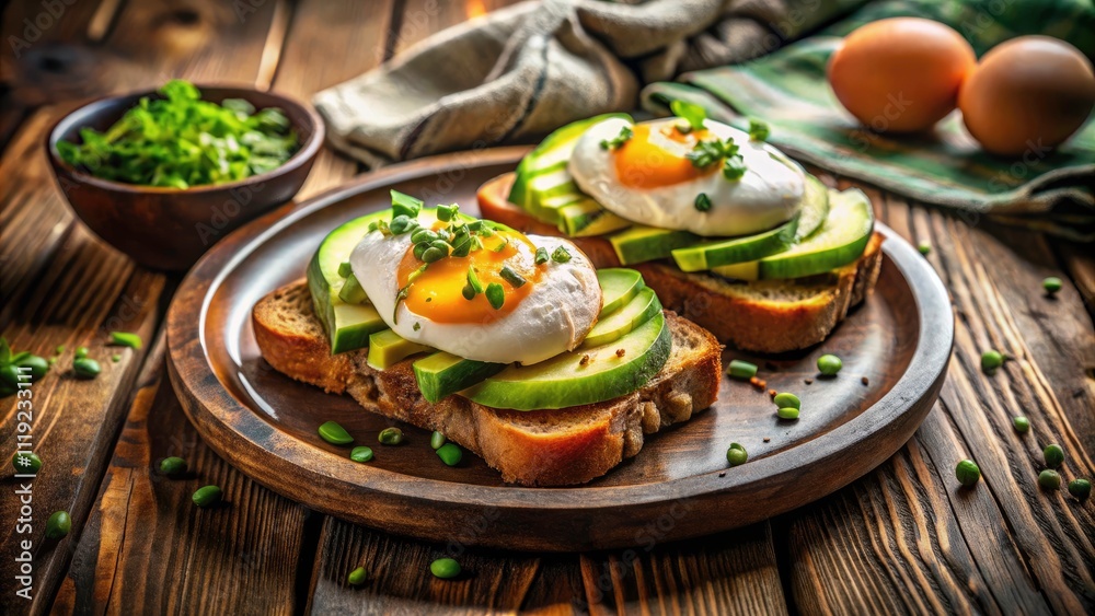 Poached Eggs and Avocado Sandwiches: A Culinary Delight in Low Light Photography Poached Eggs and Avocado Sandwiches: A Culinary Delight in Low Light Photography