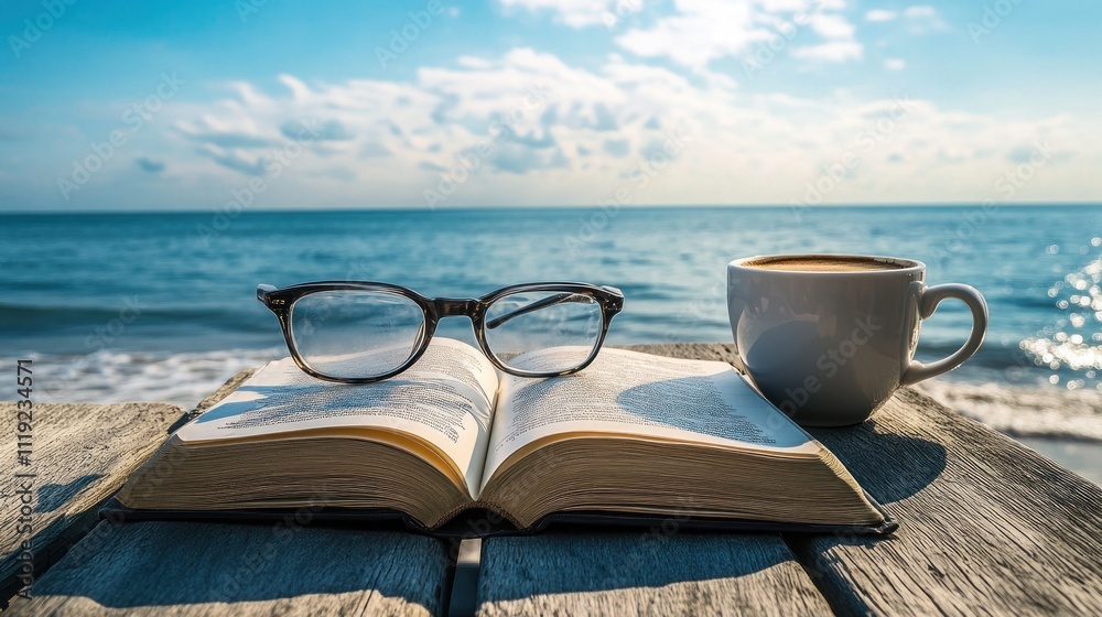 Relaxing Beachside Read with a Cup of Coffee Relaxing Beachside Read with a Cup of Coffee