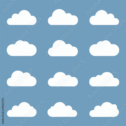 Set of blue sky, clouds. Cloud icon, cloud shape.
