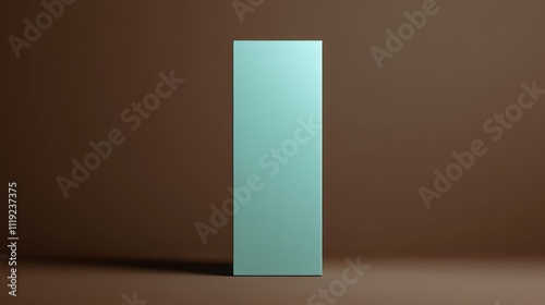 3D render of a tall light teal rectangular box set against a solid chocolate brown background.