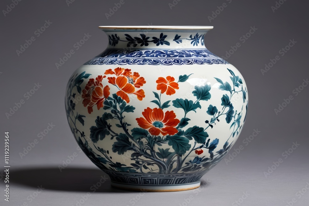there is a vase with a floral design on it on a table there is a vase with a floral design on it on a table