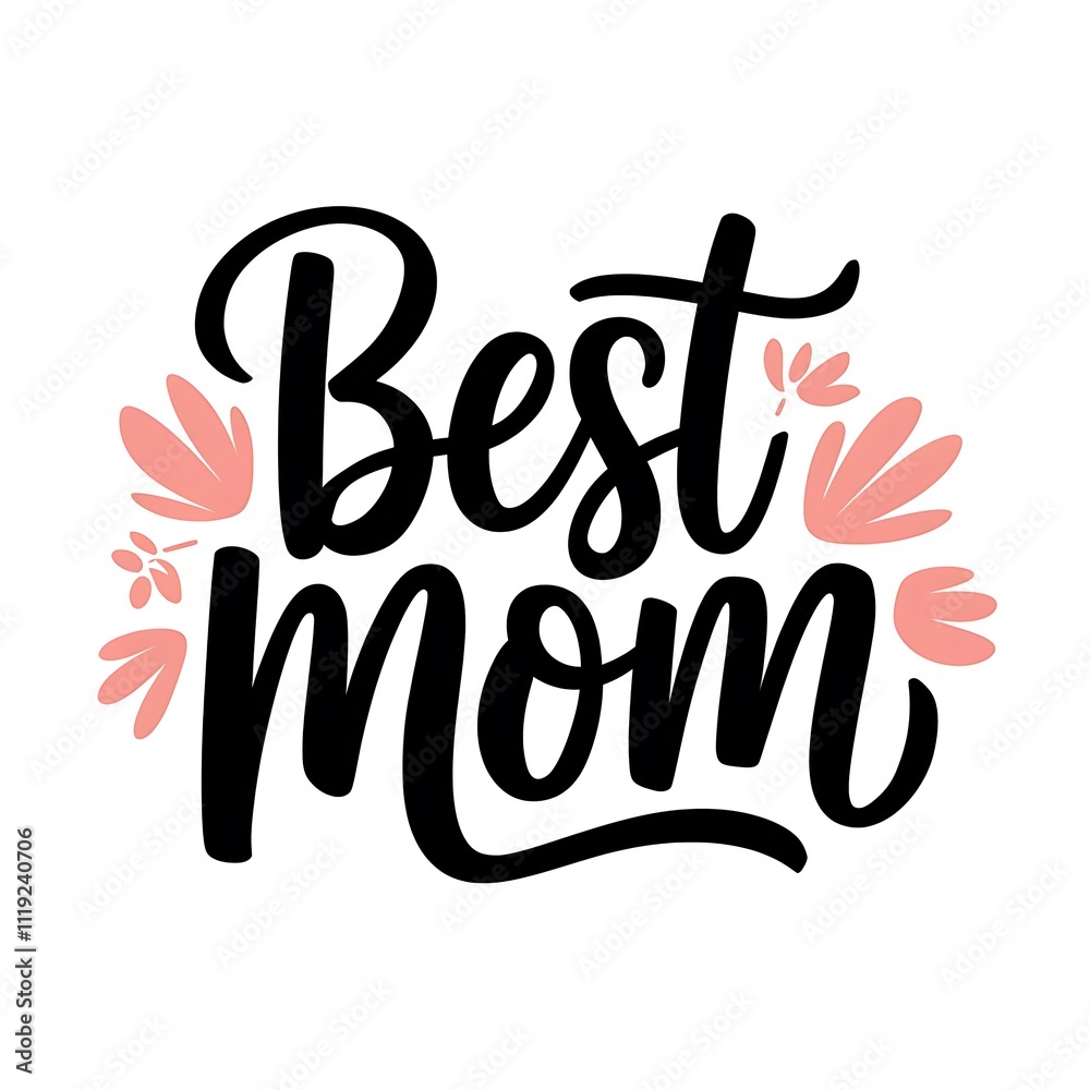 Elegant Hand-Lettered 'Best Mom' Typography Design with Playful Floral Accents on White Background Elegant Hand-Lettered 'Best Mom' Typography Design with Playful Floral Accents on White Background