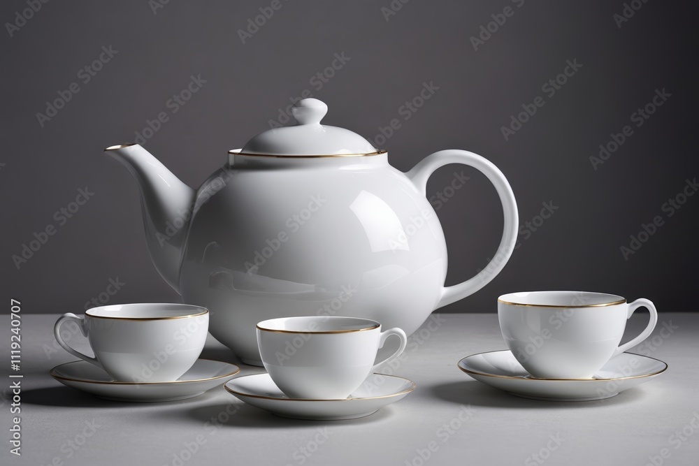 there are three cups and a teapot on a table there are three cups and a teapot on a table
